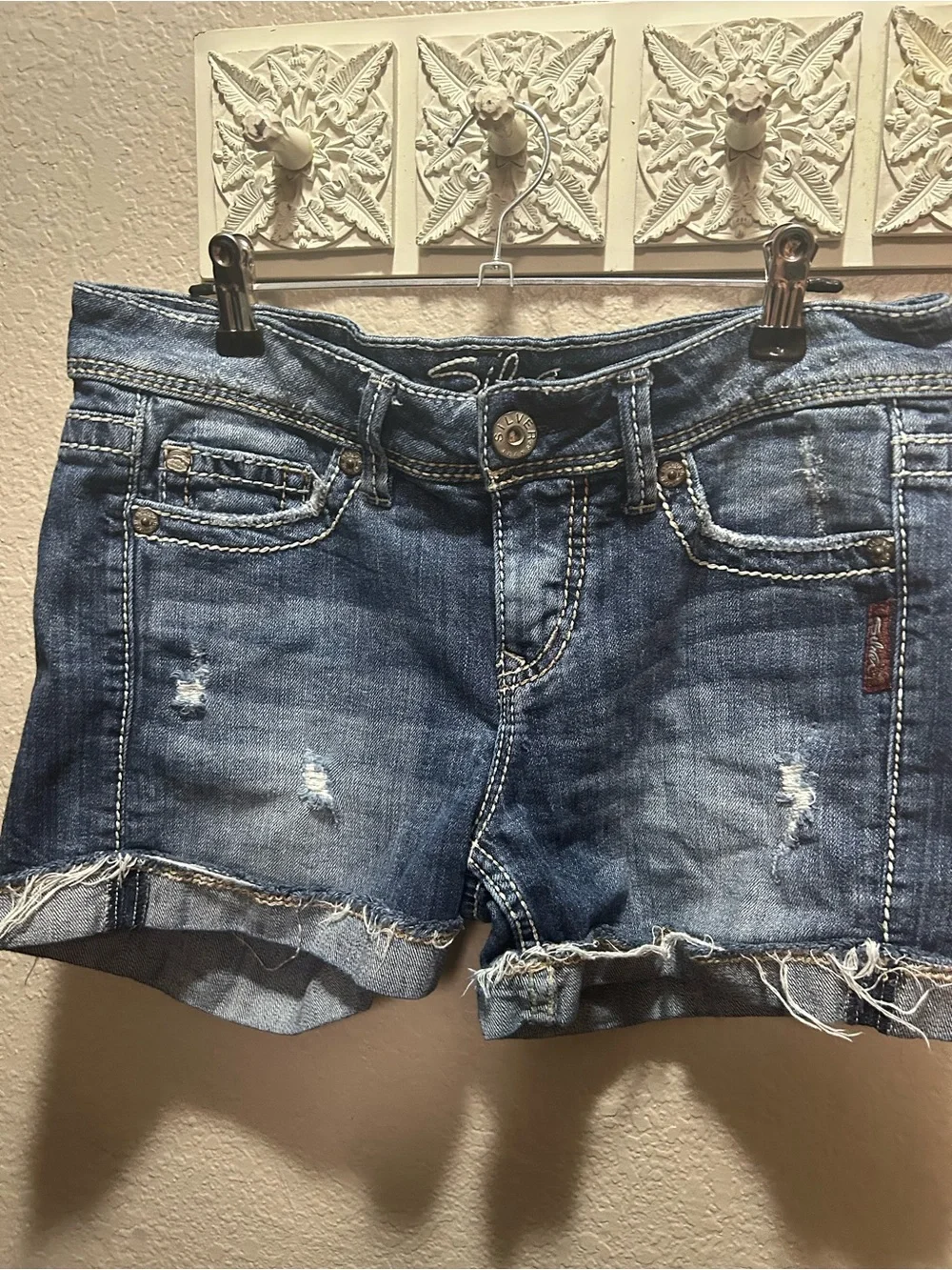 Silver Jeans Distressed Blue Denim Shorts
